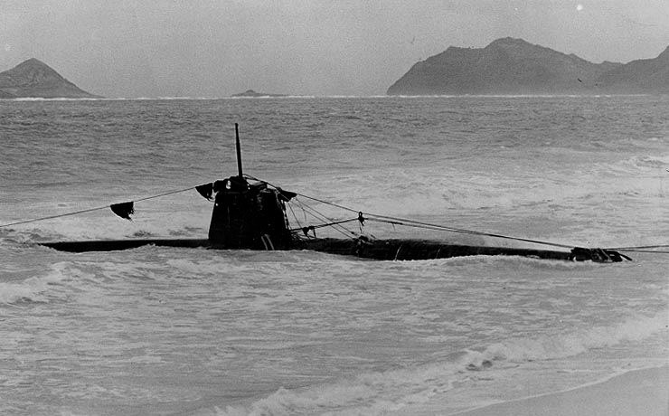 Midget Submarine beached at Pearl Harbor