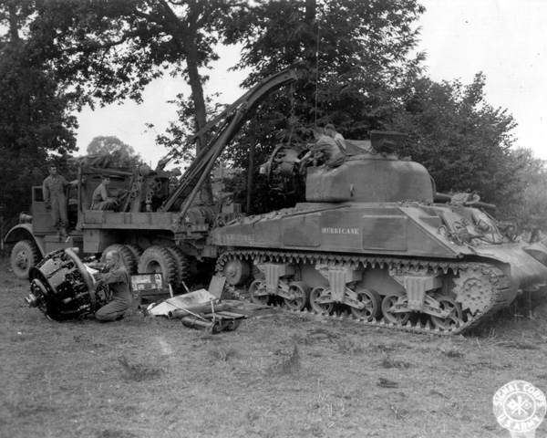 Sherman tank in maintenance